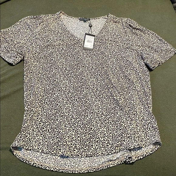 Adrianna Papell Women's Black and Cream/Beige Printed Short Sleeve Top - Picture 1 of 2
